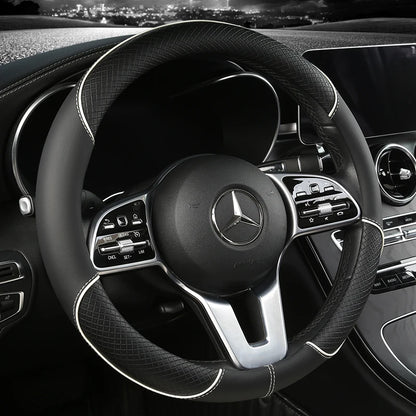 All Seasons Leather Diamond Steering Wheel Cover Universal Fit for 14 .5-15 Inch Durable Leather Cover Anti-Slip Veins Design Beauty World Shop
