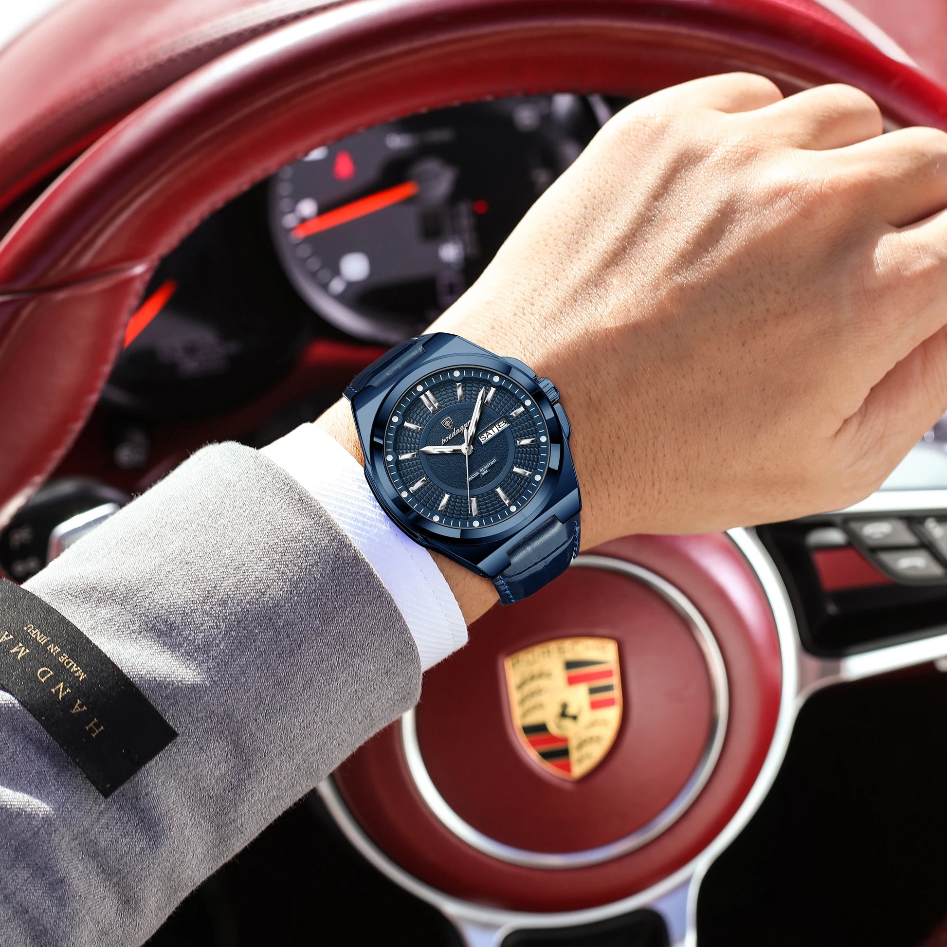 POEDAGAR Fashion Brand Man Wristwatch Waterproof Luminous Date Week Quartz Luxury Men's Watches Leather Business Men Watch Reloj Beauty World Shop