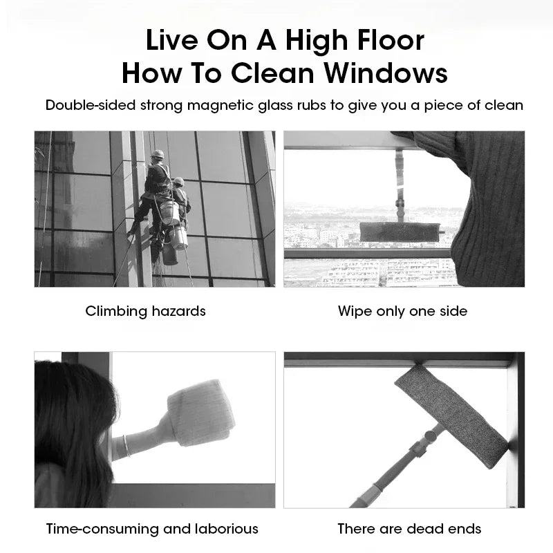 Dual Sided Magnetic Glass Cleaner High Rise Window Wiper With Automatic Drainage System For Home Office Multi Surface Cleaning Beauty World Shop
