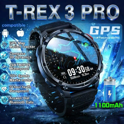 2026 New T-Rex3 Pro GPS Tracker 1100mAh Smartwatch Men 120-Day Standby Clock Rugged Outdoor Sport 10ATM Waterproof Call Watches Beauty World Shop