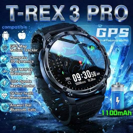 2026 New T-Rex3 Pro GPS Tracker 1100mAh Smartwatch Men 120-Day Standby Clock Rugged Outdoor Sport 10ATM Waterproof Call Watches Beauty World Shop