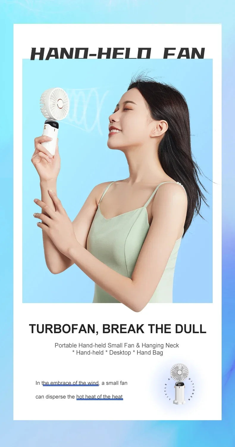 Handheld Mini Fan Foldable Portable Neck Hanging Fans 5 Speed USB Rechargeable Fan with Phone Stand and Display Screen 1800mAh Beauty World Shop