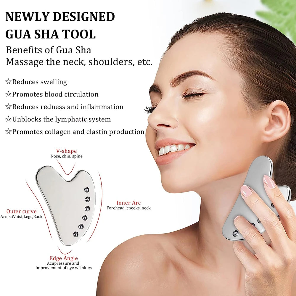 Professional Gua Sha Massage Tools, Stainless Steel Guasha Tool,Manual Massage Sticks for Jawline Sculpting & Puffiness Reducing Beauty World Shop