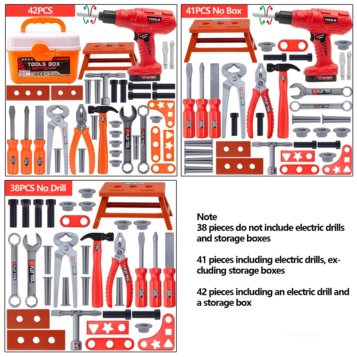 Kids Pretend Tools Kit 38/41/42 PCS Role Play Repair Construction Tool Kit Educational Learning Toys for ToddlersBoys Girls Gift Beauty Fashion