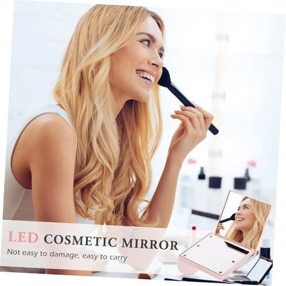 Travel Mirror with Light Compact Makeup Mirror with 6 LED Lights, Folding Pocket Lighted Compact Mirror for Purse Gift for Women Beauty World Shop