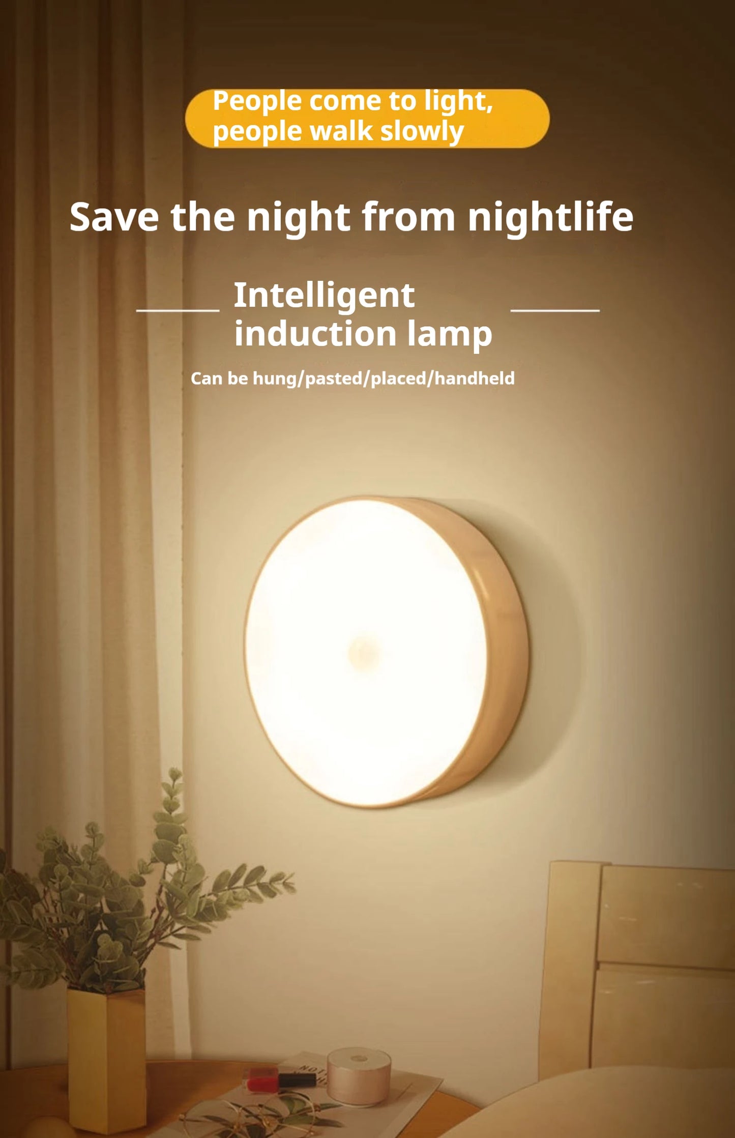 1pc Motion Sensor Night Light - Wireless LED Detector Lamp for Bedroom, Staircase, Closet, and Room Decor- Beauty World Shop
