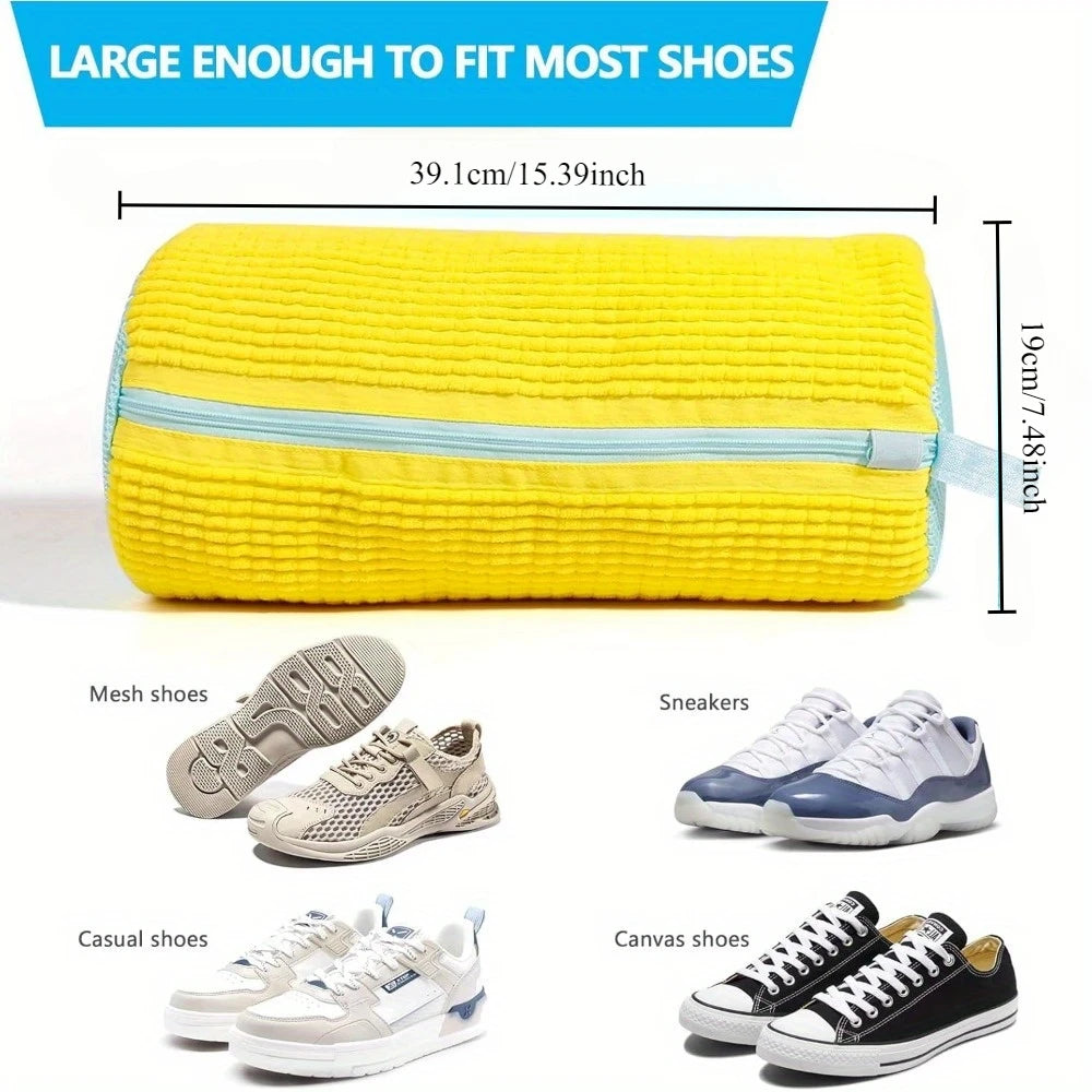 Durable Shoe Washing Machine Bag for All Shoe Types-Yellow with Blue Zipper,Ideal for Sneakers and Casual Shoes,Laundry Wash Bag Beauty World Shop