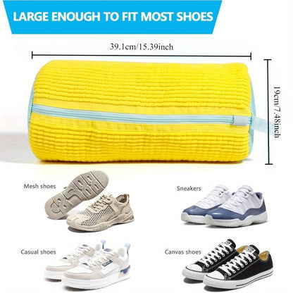 Durable Shoe Washing Machine Bag for All Shoe Types-Yellow with Blue Zipper,Ideal for Sneakers and Casual Shoes,Laundry Wash Bag Beauty World Shop