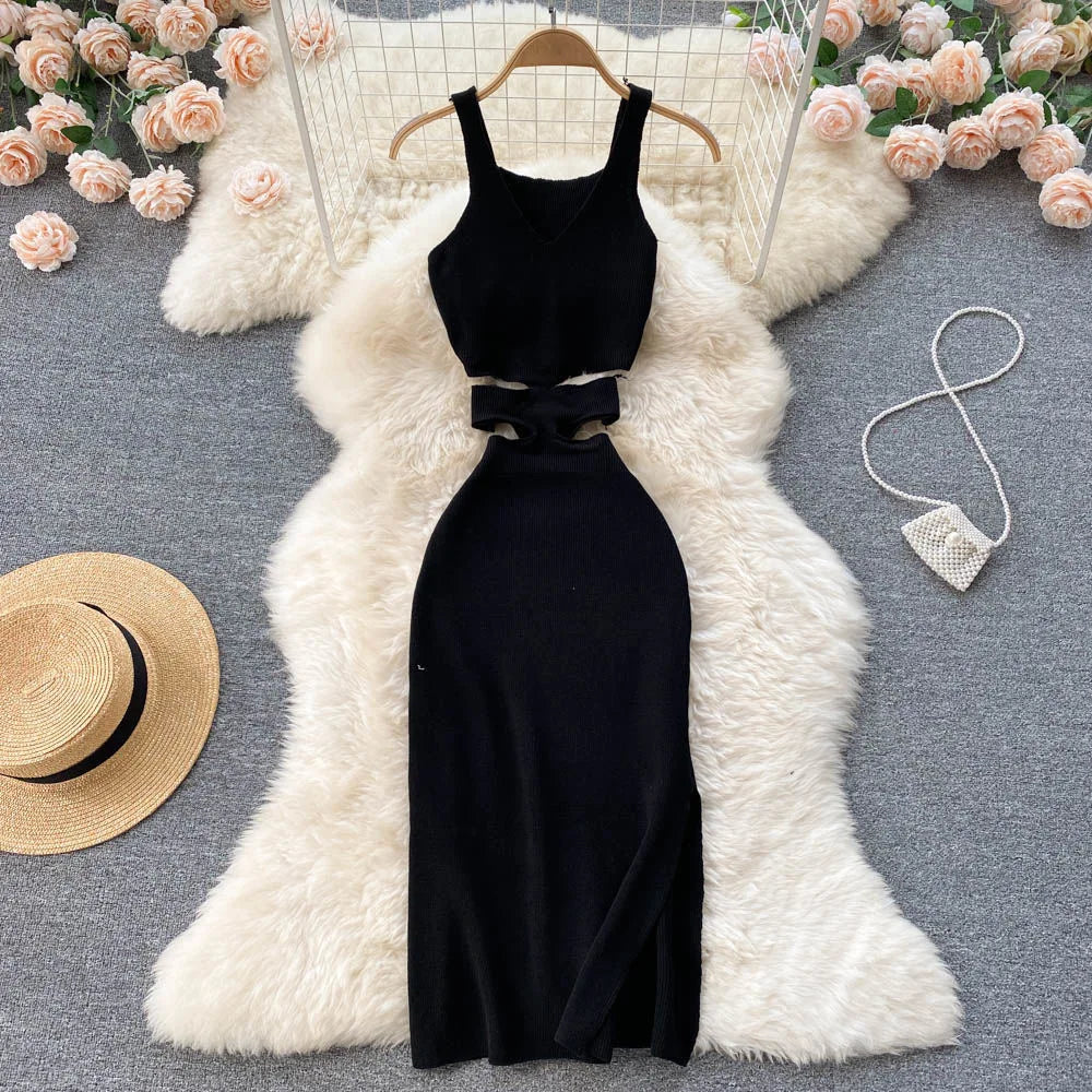 YuooMuoo Women Dress Sexy Cut Out Waist Package Hips Split Bodycon Dress Summer Fashion Lady Knitted Party Vestidos Sundress Beauty World Shop
