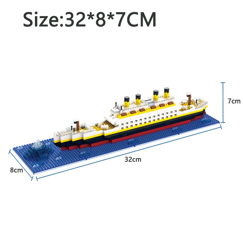 Titanic ship model children's toys birthday gift assembly building block plastic block with lamp toy Titanic building block toy Beauty World Shop