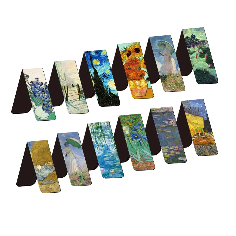 12pcs Artistic Magnetic Bookmarks Featuring World Famous Paintings by Van Gogh & Monet - Ideal for School, Office, And Art Lover Beauty World Shop