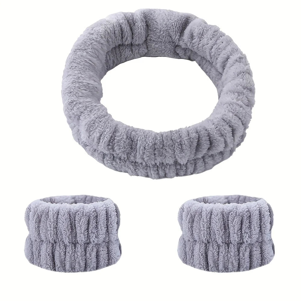 Coral Velvet Facial High-elastic Makeup Hairband Face Wash Wristband Set-face Wash, Facial Mask, Skin Care Beauty World Shop