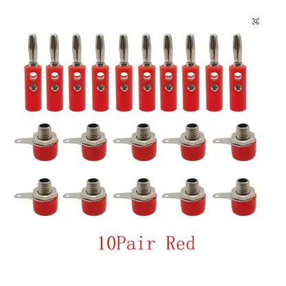 10Pair Silver 4mm Banana Plug Male and Female 4mm Banana Jack Panel Mount Banana Socket Terminal Connector Adapter Red Black Beauty World Shop