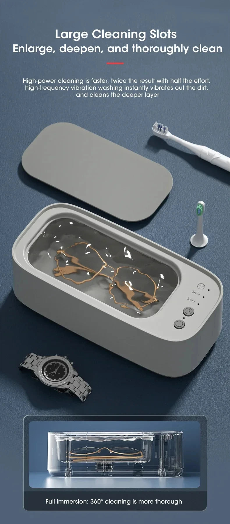 Ultrasonic Cleaning Machine Mini High-frequency Vibration Cleaning Adjustable Glasses Jewelry Pacifier Timed Cleaning Tool
