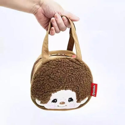 NewJapanese Cartoon Cute Plush Handbag Monchichi Small Items Storage Bag Going Out Hand Bag Coin Purse Birthday Gift for Friends Beauty World Shop