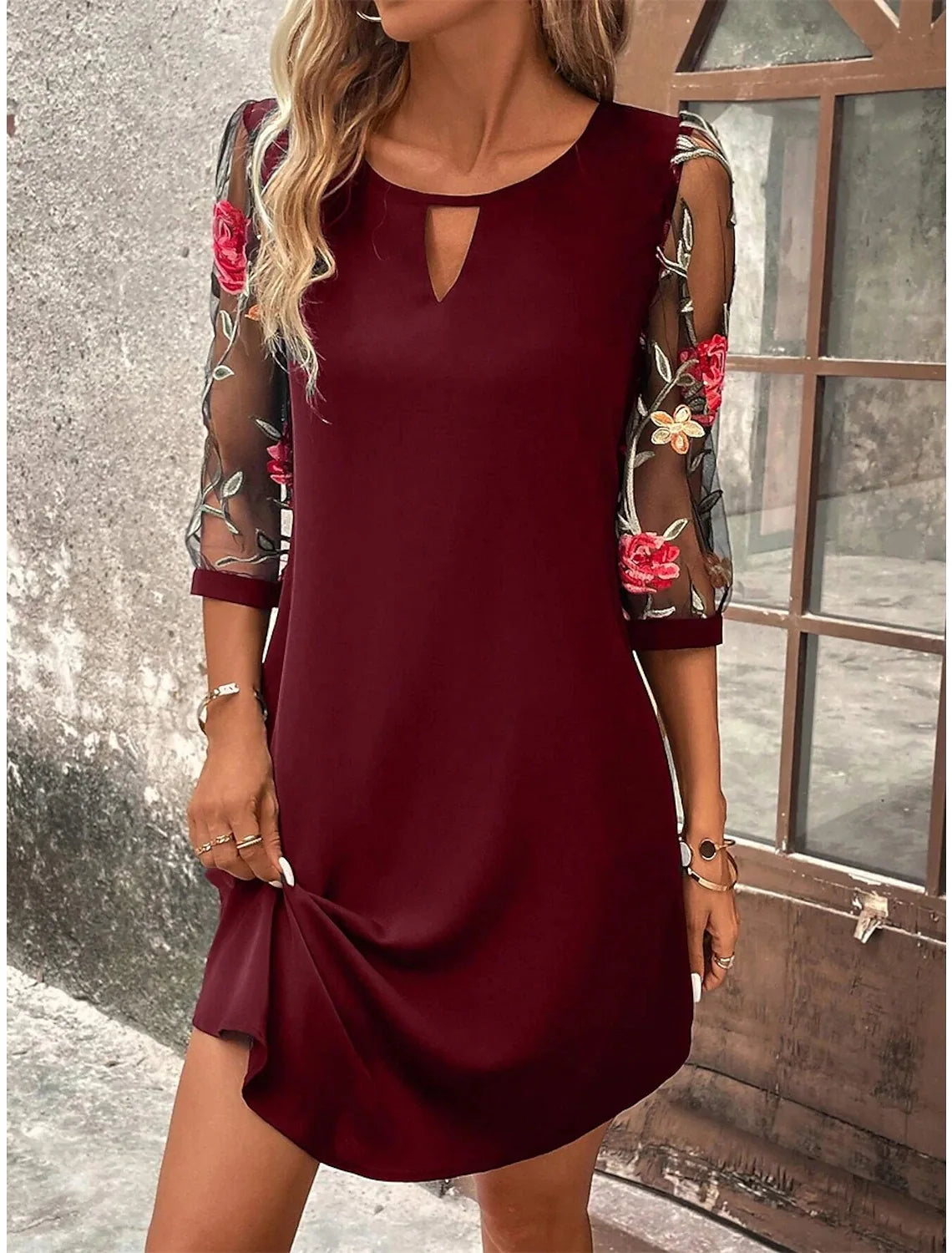 Luxury Dress Women's Perspective Mid Sleeve Printed Round Neck Mini Skirt Summer New Year Party Dress Beauty World Shop