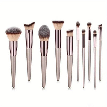 10 Pcs Champagne Gold Makeup Brushes Complete Set of Foundation Loose Powder Blush Concealer Eye Shadow Professional Set Beauty World Shop