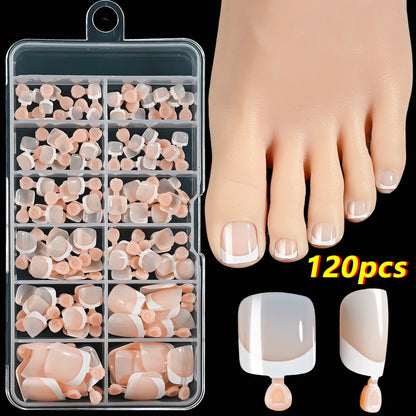 120Pcs 9-Colors French Fake Toenails Summer Short Sqaure Press On Toe Nails Tips Glossy Nude/Pink/Brown Full Cover False Toenail Beauty World Shop