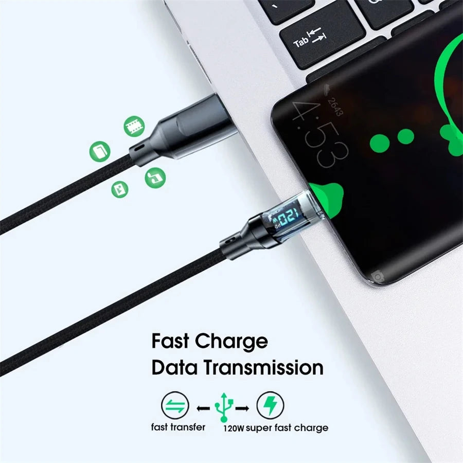 NNBILI 100W USB C 120W USB A charging cables with LED display screen, USB C=C-C，USB A=A-C,Xiaomi iPhone、 Samsung not compatible Beauty World Shop