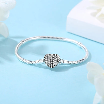 Original 925 Sterling Silver Bracelets Bangles Love Heart Clip Charms Beads Snake Chains For Women Rose Gold DIY Luxury Jewelry Beauty World Shop