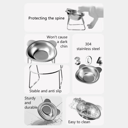 ‌304 Stainless Steel Raised Cat Bowl with 15° Elevated Design Tilted Neck Guard Healthy Feeding Shatterproof for Cats Puppies Beauty World Shop
