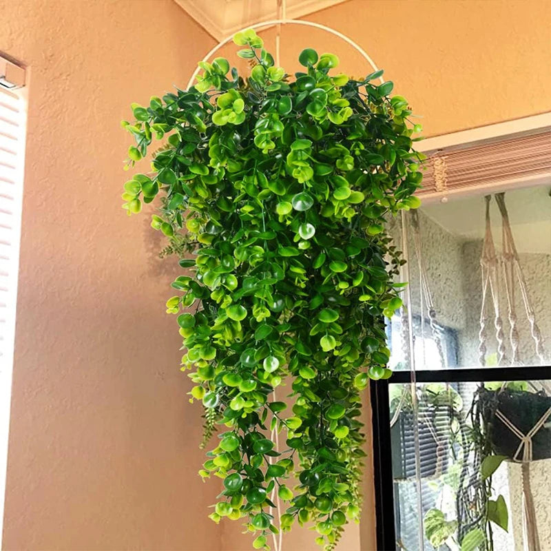 Artificial Hanging Plants Faux Eucalyptus Leaf Greenery Vine Outdoor UV Resistant Plastic Plants for DIY Home Wedding Decoration Beauty World Shop