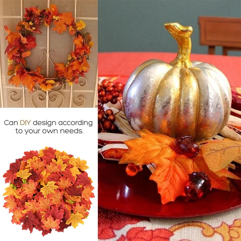 50/200Pcs Artificial Maple Leaves Autumn Silk Fall Leaf For Thanksgiving Halloween Christmas Home Decoration Wedding Party Craft Beauty World Shop