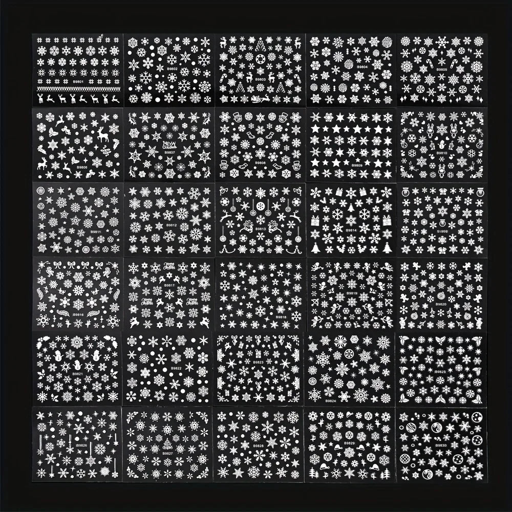 30pcs Sheets Christmas 3D Nail Art Stickers Decals Nail Art Supplies for Women And s - Self-Adhesive Cartoon Snowflake Snowman Beauty World Shop