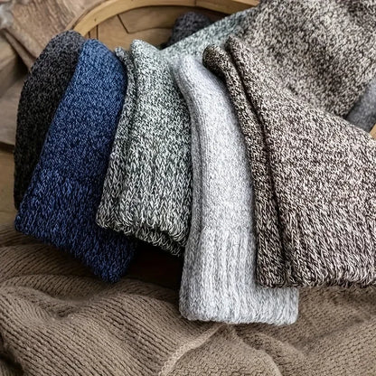 3/5 Pairs Men's Winter Warm Socks, Thick Towel Mid-Calf Socks, Anti-Cold Snow Boots Socks Elastic Solid Color Beauty World Shop
