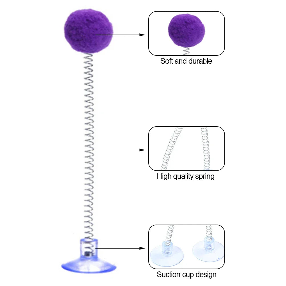 1pc Fur Ball Spring Cat Toy Suction Cup Multicolored Teaser Wand Pet Interactive Toys Cat Scratcher Toys Supplies Random Color Beauty World Shop