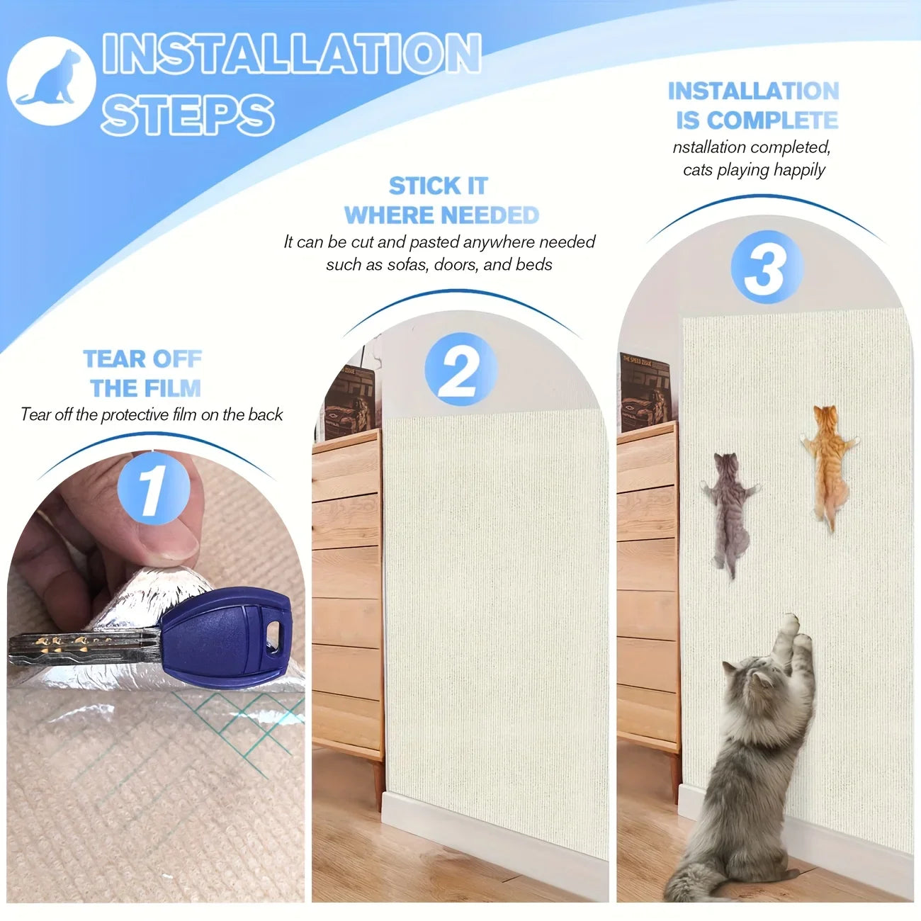 Trimmable Cat Scratch Mat Self-Adhesive Cats Scratch Carpet Anti Cat Scratcher Furniture Couch Corner Indoor Sofa Wall Protector Beauty World Shop