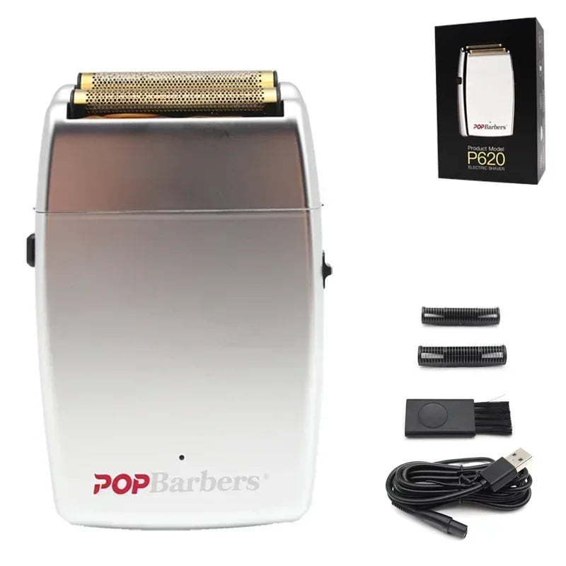 11000 RPM POP Barbers P620 Professional Electric Men's Beard Trimmer Double Foil Shaver Electric Shaver USB Hair Cutting Machine Beauty World Shop