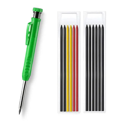 Solid Carpenter Pencil With Refill Lead And Built-in Sharpener For Deep Hole Mechanical Pencil Scribing Marking Woodworking Tool Beauty World Shop