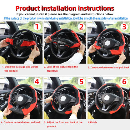 PU Carbon Fiber Leather Car Steering Wheel Cover without Inner Ring Suitable for 14.5-15 Inches of Automotive Supplies Beauty World Shop
