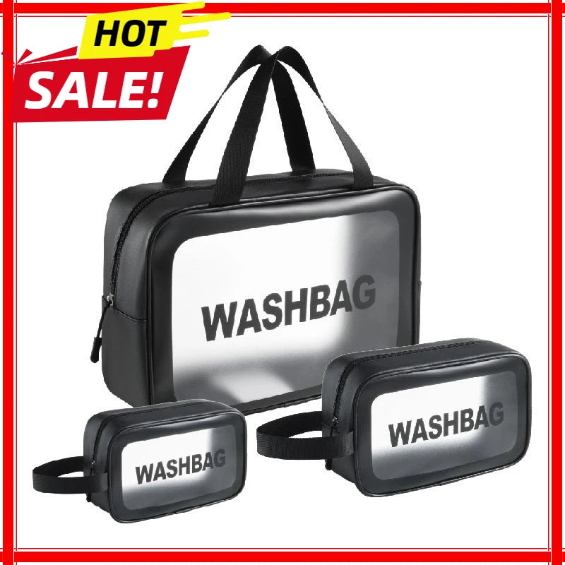 Dry-wet separation double transparent PU makeup bag portable washing bag cosmetic storage bag travel fitness swimming essentials Beauty World Shop