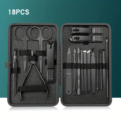7/10/12/18/20/24PCS Set Professional Manicure Set Kits Stainless Steel Fingernail Toenail Clippers Set with Leather Portable Beauty Fashion