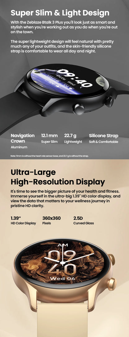 New Zeblaze Btalk 3 Plus Voice Calling Smart Watch 1.39'' Large HD Color Display Fitness Tracking Smartwatch for Men and Ladies Beauty World Shop