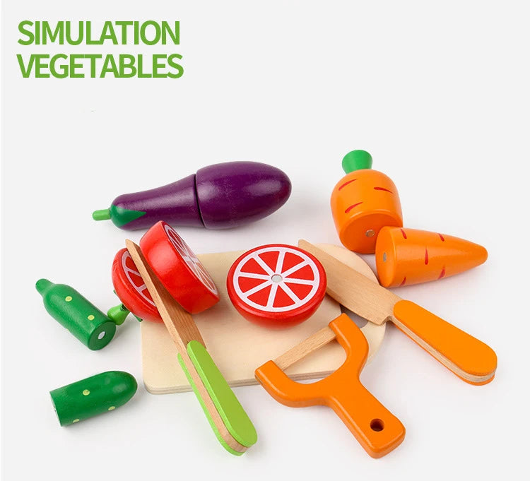 Simulation Kitchen Pretend Toy Wooden Classic Game Montessori Educational Toy For Children Kids Gift Cutting Fruit Vegetable Set Beauty World Shop