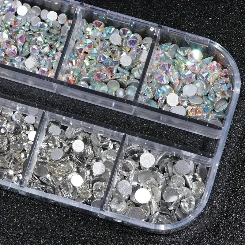 Boxed 3D Flat Back Nail Rhinestones Nail Gems Glass AB & Clear Crystal Rhinestones Kit Nail Art Charms DIY Manicure Accessories Beauty World Shop
