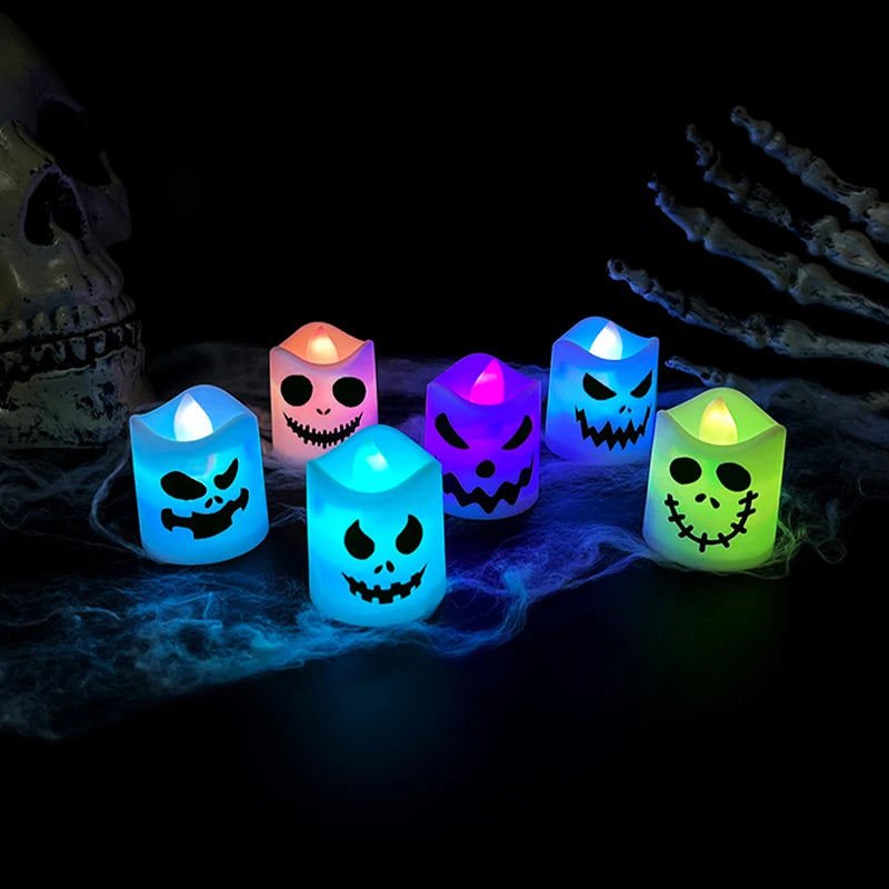 6pcs Halloween Led Ghost Pumpkin Candle Light Glowing Lamp Halloween Party Home Bar Decoration Haunted House Horror Props Beauty World Shop