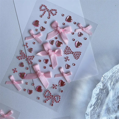 DIY Decor Kpop Photocard Sticker 3D Stereo Bow Heart Style Scrapbook Journal Stuicker Cute Pink Red Color Phone Shell Sticker Beauty World Shop