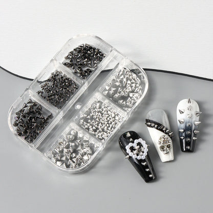 6Grids Metallic Rivet Punk Nail Charm Gold/Silver/Black Cone Spike Studs Nail Art Jewels Aolly Mini Rivet Studs Nail Supplies Beauty World Shop
