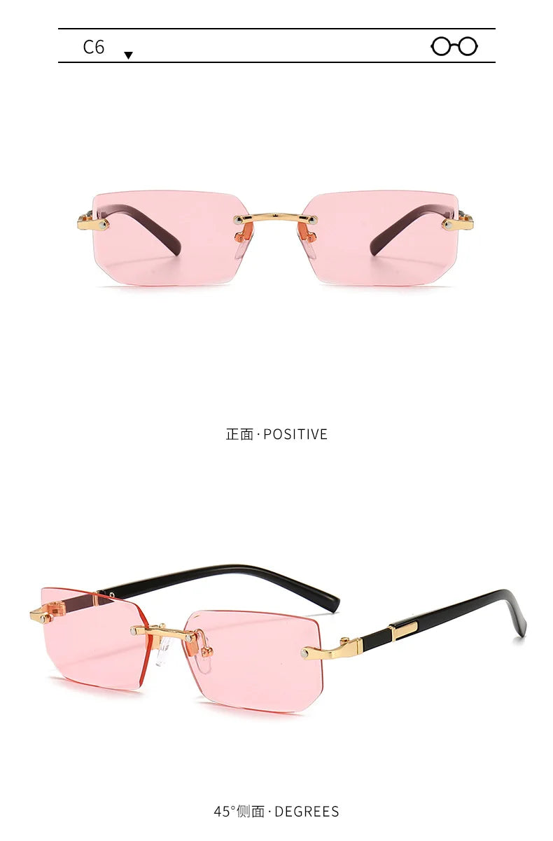 Rimless Sunglasses Rectangle Fashion Popular Women Men Shades Small Square Sun Glasses For Female Male Summer Traveling Oculos Beauty World Shop