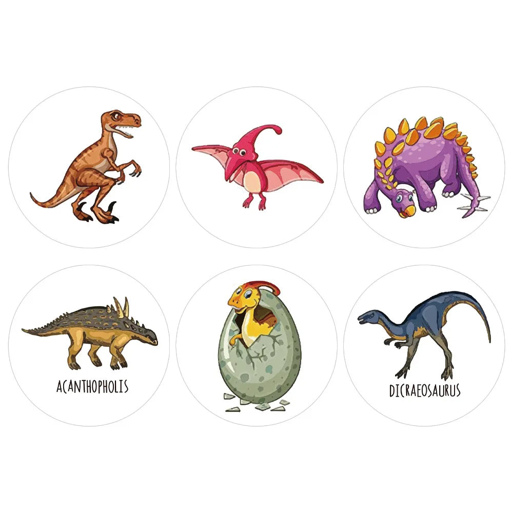 100-500pcs 1'' Round Dinosaur Stickers for Teacher Reward Stickers School Supplies Animal Incentive Roll Sticker for Home Beauty World Shop