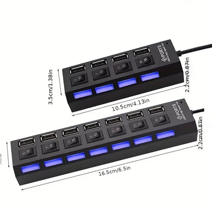 High Speed 4/7 Ports USB HUB 2.0 Adapter Expander Multi USB Splitter Multiple Extender with LED Lamp Switch for PC Laptop Beauty World Shop