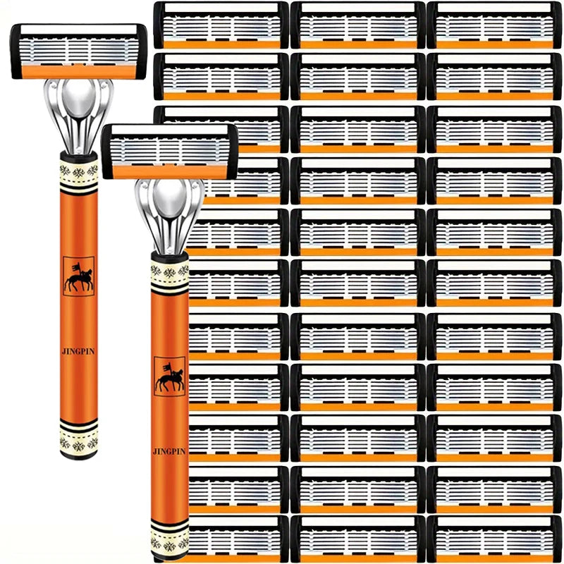 6-Layers Safety Razor Set High Quality Men Razor Sharp Stainless Steel Shaving Changeable Shaver Head Blade ﻿ Beauty World Shop