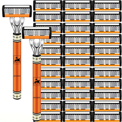 6-Layers Safety Razor Set High Quality Men Razor Sharp Stainless Steel Shaving Changeable Shaver Head Blade ﻿ Beauty World Shop