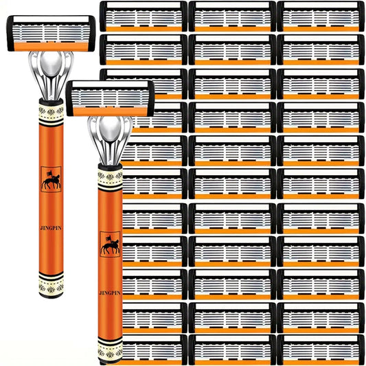 6-Layers Safety Razor Set High Quality Men Razor Sharp Stainless Steel Shaving Changeable Shaver Head Blade ﻿ Beauty World Shop