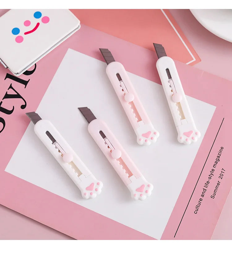 Kawaii Mini Pocket Cat Paw Art Utility Knife Express Box Knife Paper Cutter Craft Wrapping Refillable Blade Stationery Big sale Beauty World Shop