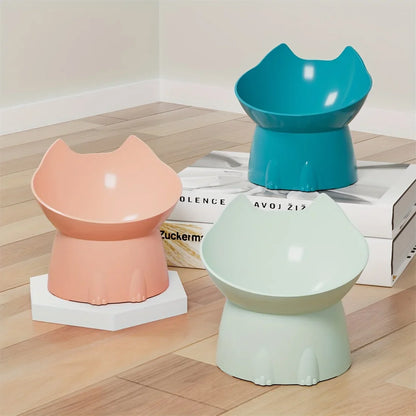 1pcs WhiskerWare Elevated Cat Bowl, Anti-Tip Plastic Raised Pet Feeding Dish with Tilted Edge, Neck Protection Kitty Food Beauty World Shop